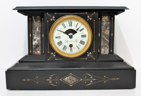 Antique Boston Clock Co tandem wind black mantel Clock