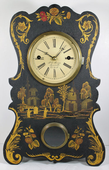 Antique Forestville japanned paper mache shelf Clock — Antique Clocks Price Guide