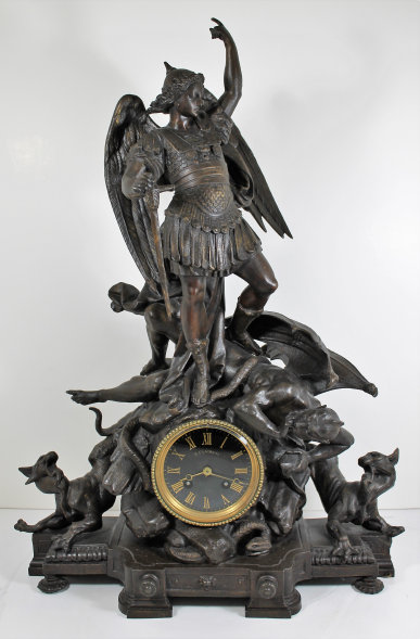 Antique French St Michael Archangel figural Clock — Antique Clocks Price Guide