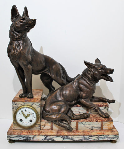 Antique French marble two dog figural Clock — Antique Clocks Price Guide