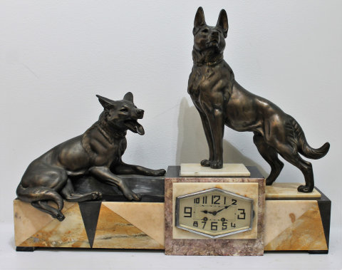 Antique French marble two dog figural Clock — Antique Clocks Price Guide