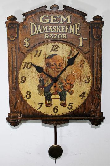 Antique Gem Damaskeene Razor advertiser Clock — Antique Clocks Price Guide