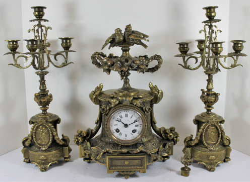 Antique H&F Paris brass garniture set Clock — Antique Clocks Price Guide
