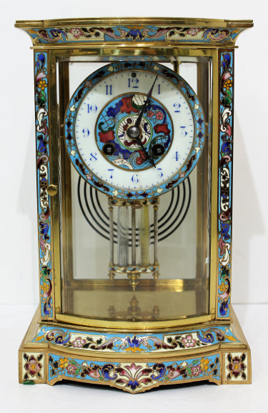 Antique H&H bow front cloisonne crystal regulator Clock — Antique Clocks Price Guide
