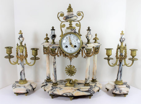 Antique Japy Freres portico marble w candlabras Clock — Antique Clocks Price Guide