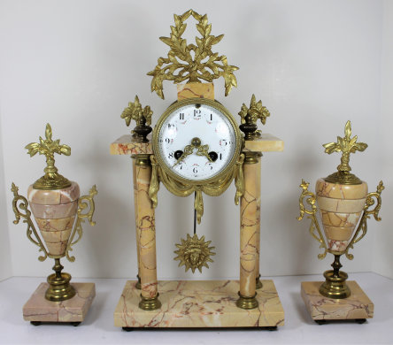 Antique Societe Clusienne portico with side pieces Clock — Antique Clocks Price Guide