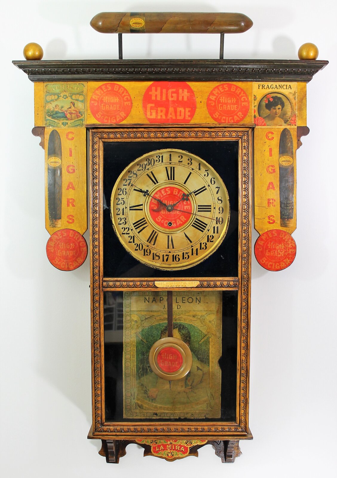 Antique Haines Fragazia cigar advertiser Clock — Antique Clocks Price Guide