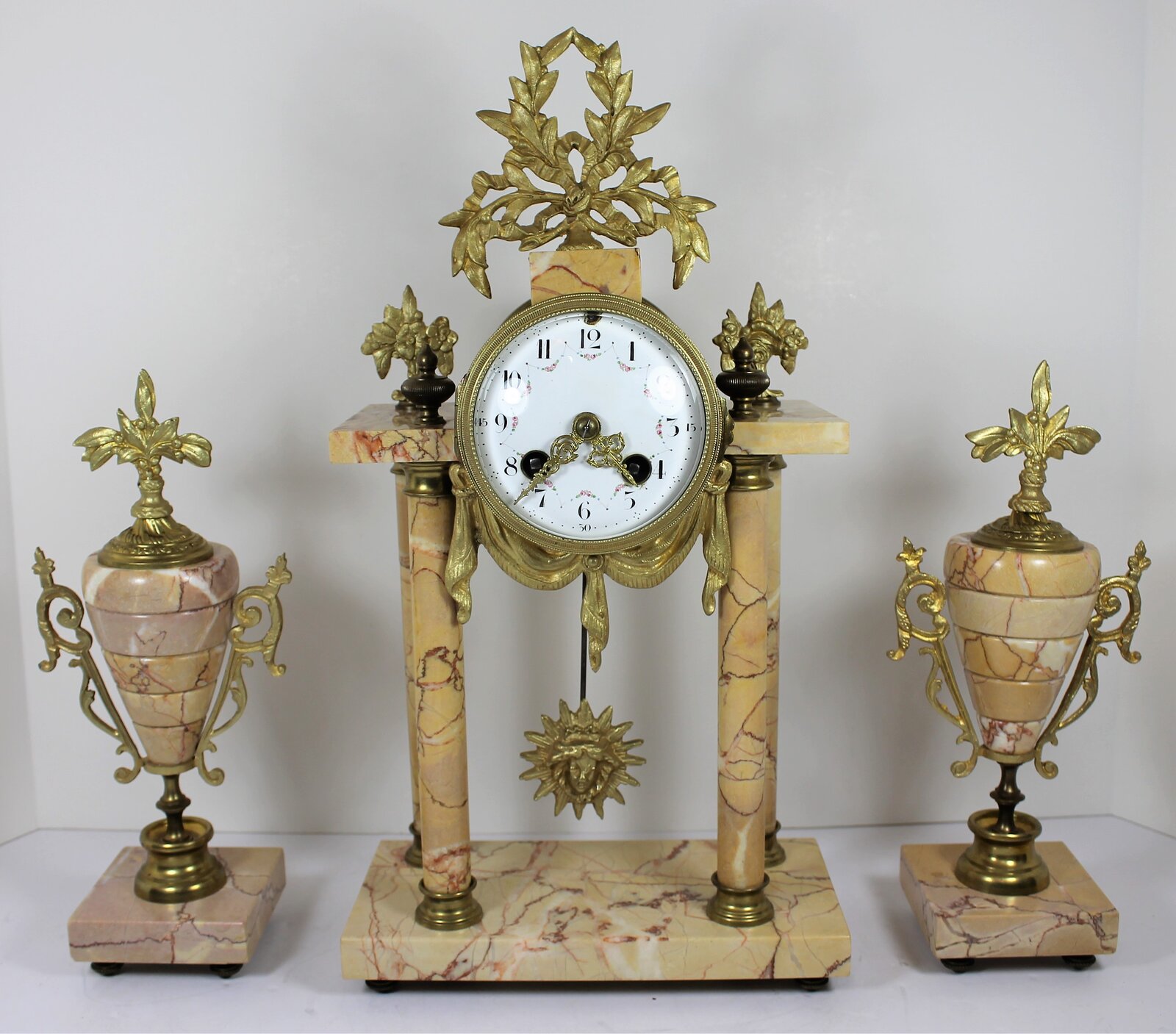 Antique Societe Clusienne portico with side pieces Clock — Antique Clocks Price Guide