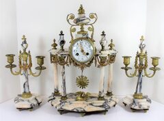 Antique Japy Freres portico marble w candlabras Clock