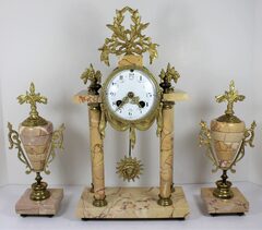 Antique Societe Clusienne portico with side pieces Clock