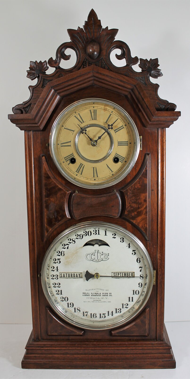 Antique Ithaca No. 8 Shelf Library carved top Clock — Antique Clocks Price Guide