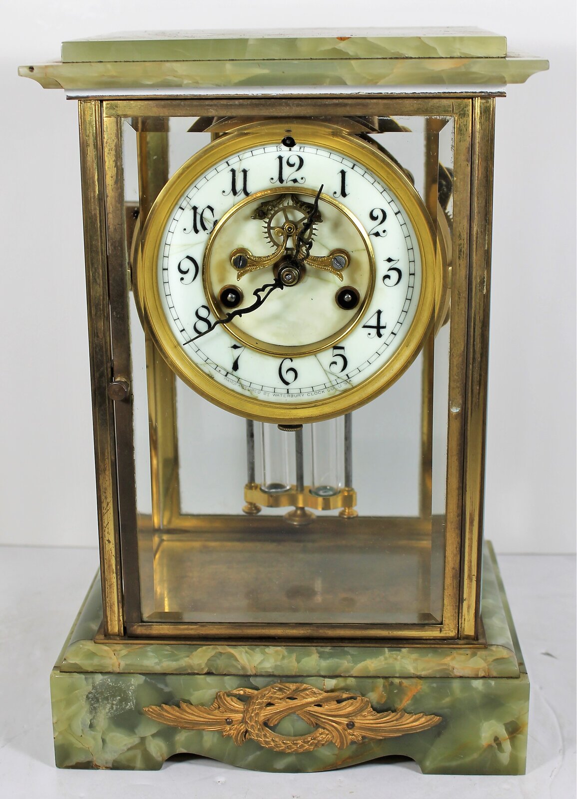 Antique Waterbury crystal regulator green onyx Clock — Antique Clocks Price Guide
