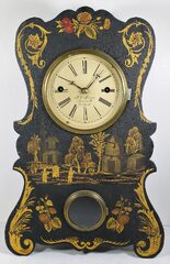 Antique Forestville japanned paper mache shelf Clock