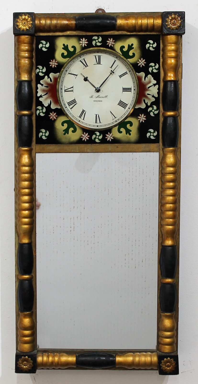 Antique Morrill New Hampshire mirror clock Clock — Antique Clocks Price Guide