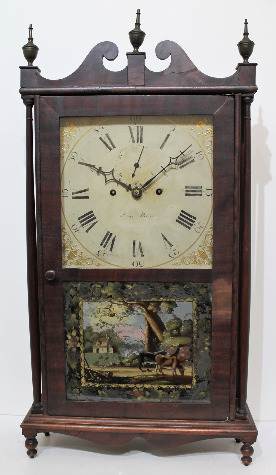Antique Perrigo brass mvmt pillar & scroll Clock — Antique Clocks Price Guide