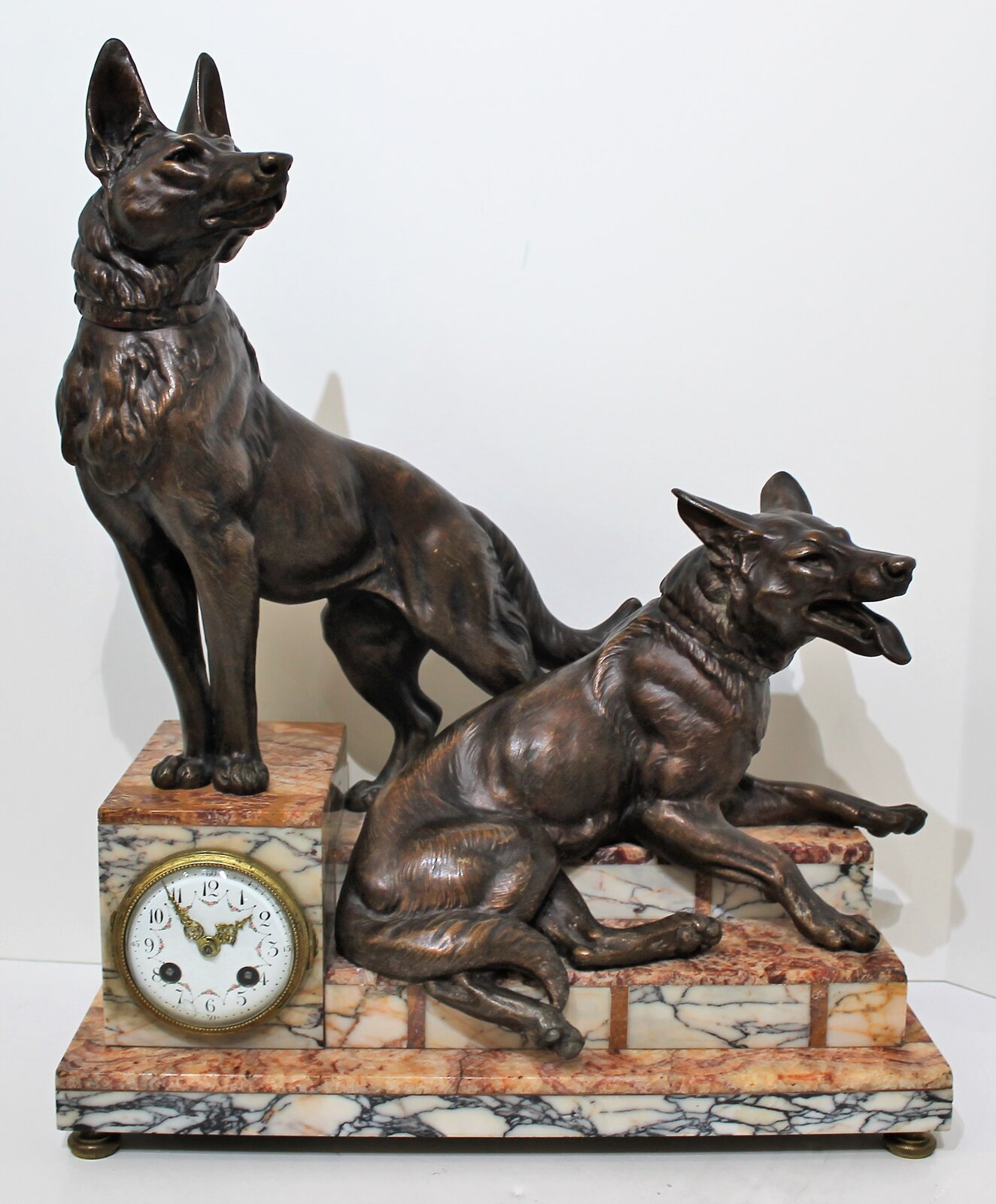Antique French marble two dog figural Clock — Antique Clocks Price Guide
