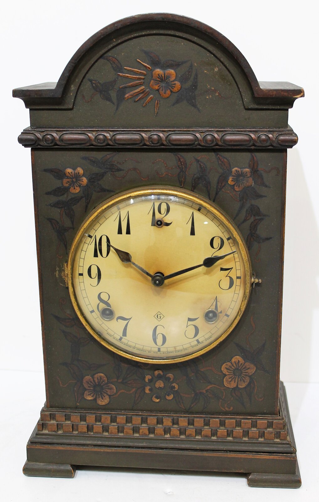 Antique Gilbert painted mantel Clock — Antique Clocks Price Guide