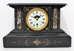Antique Boston Clock Co tandem wind black mantel Clock
