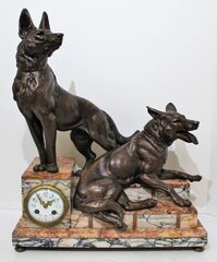 Antique French marble two dog figural Clock