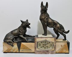 Antique French marble two dog figural Clock