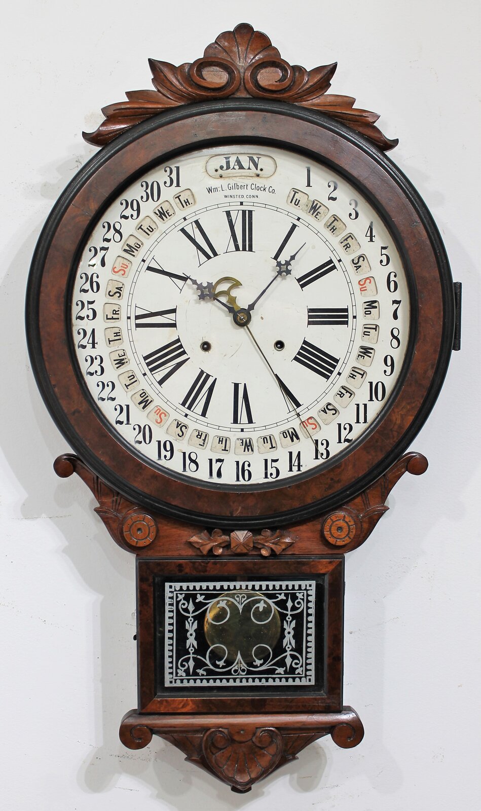 Antique Gilbert Office Drop Calendar Clock — Antique Clocks Price Guide