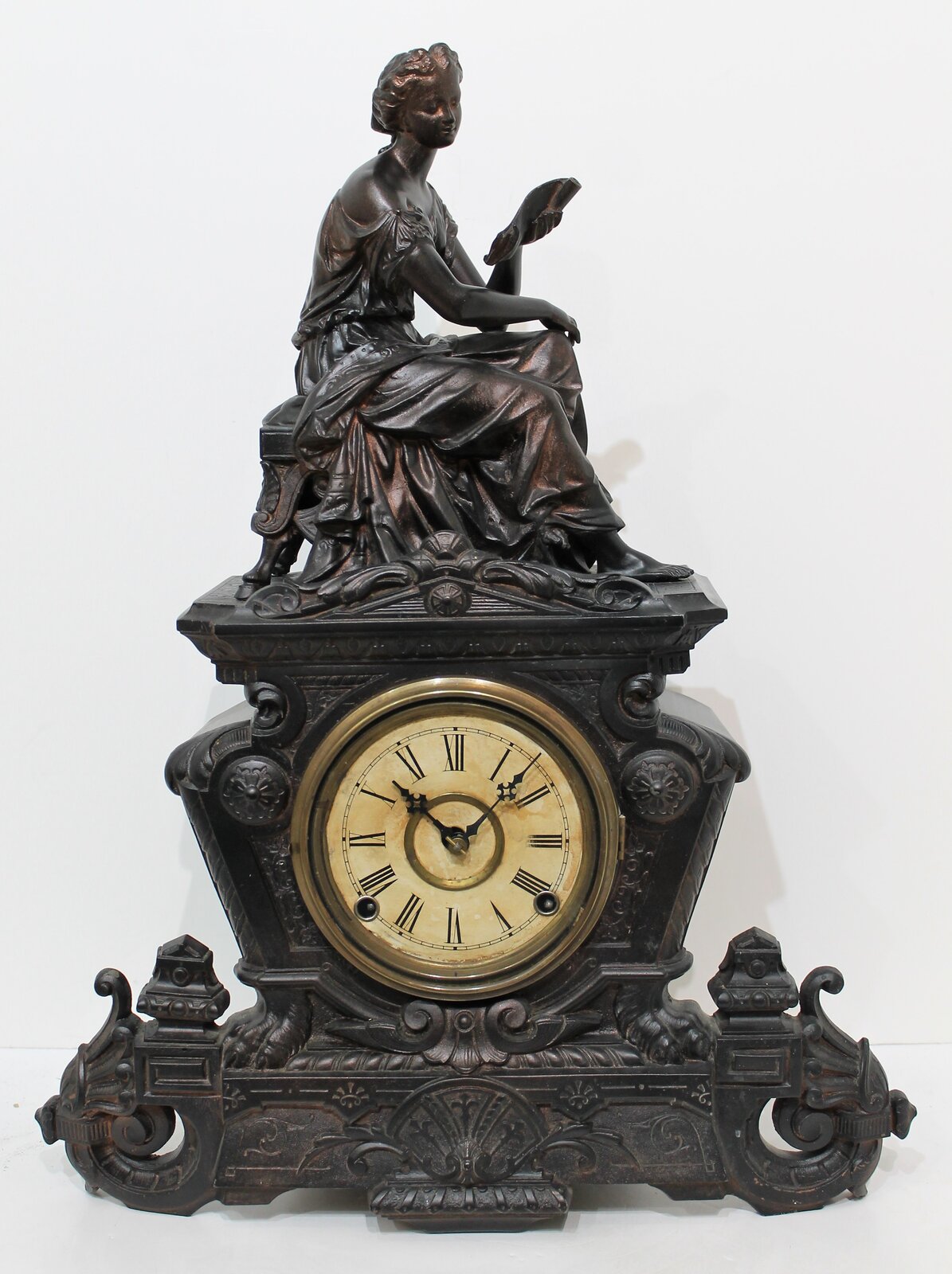 Antique Waterbury Romance figural Clock — Antique Clocks Price Guide