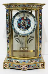 Antique H&H bow front cloisonne crystal regulator Clock
