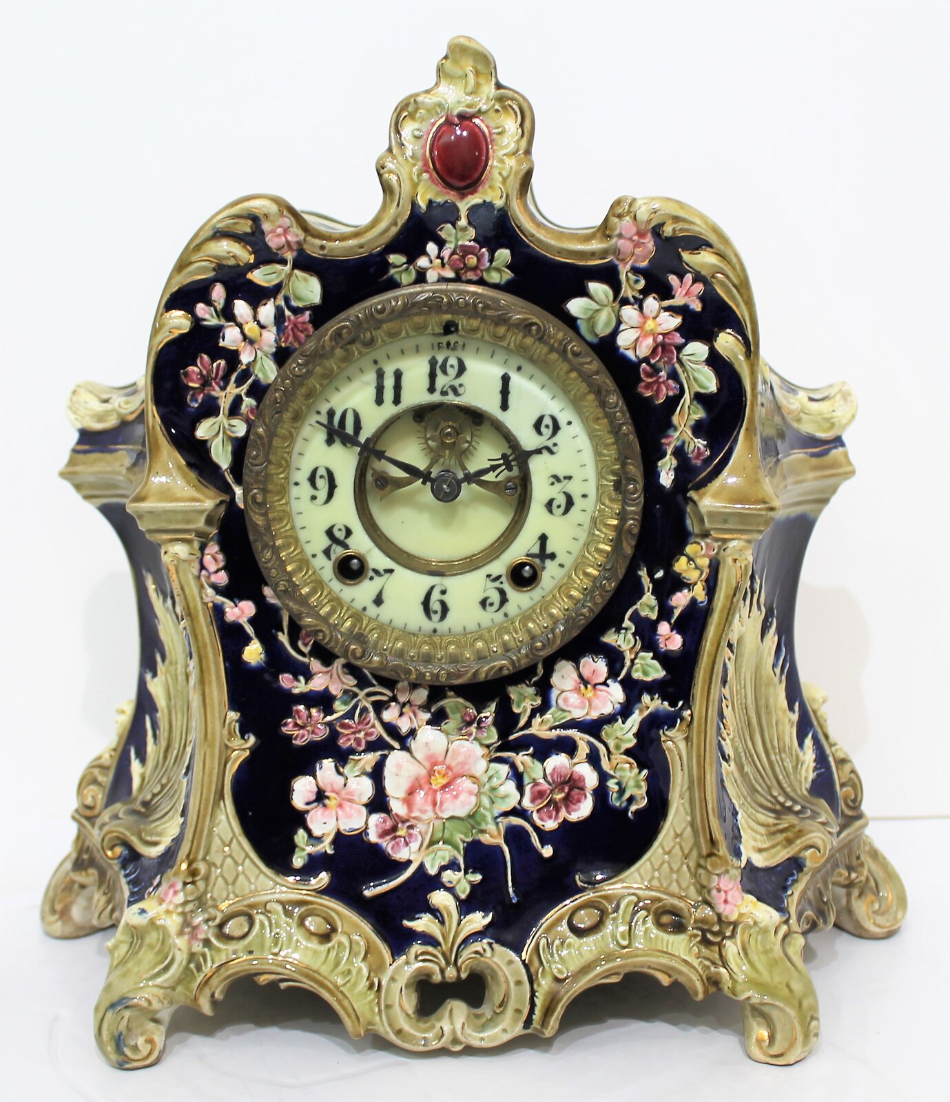 Wm. Gilbert Clock Co. majolica porcelain clock, ca.1905. — Antique Clocks Price Guide