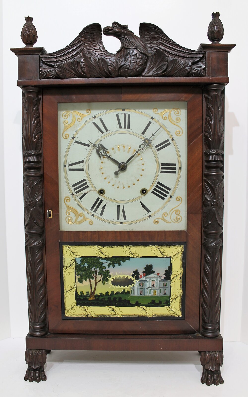 Atkins & Downs for George Mitchell, 30-hour carved column & splat shelf clock, 1831-1832. — Antique Clocks Price Guide