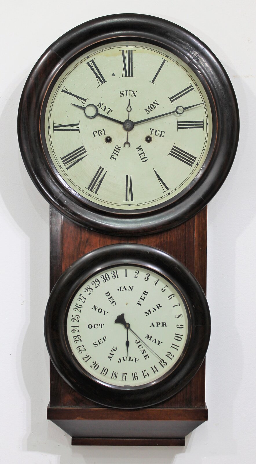 L.F. & W.W. Carter weight-driven calendar, 1862-1868. — Antique Clocks Price Guide