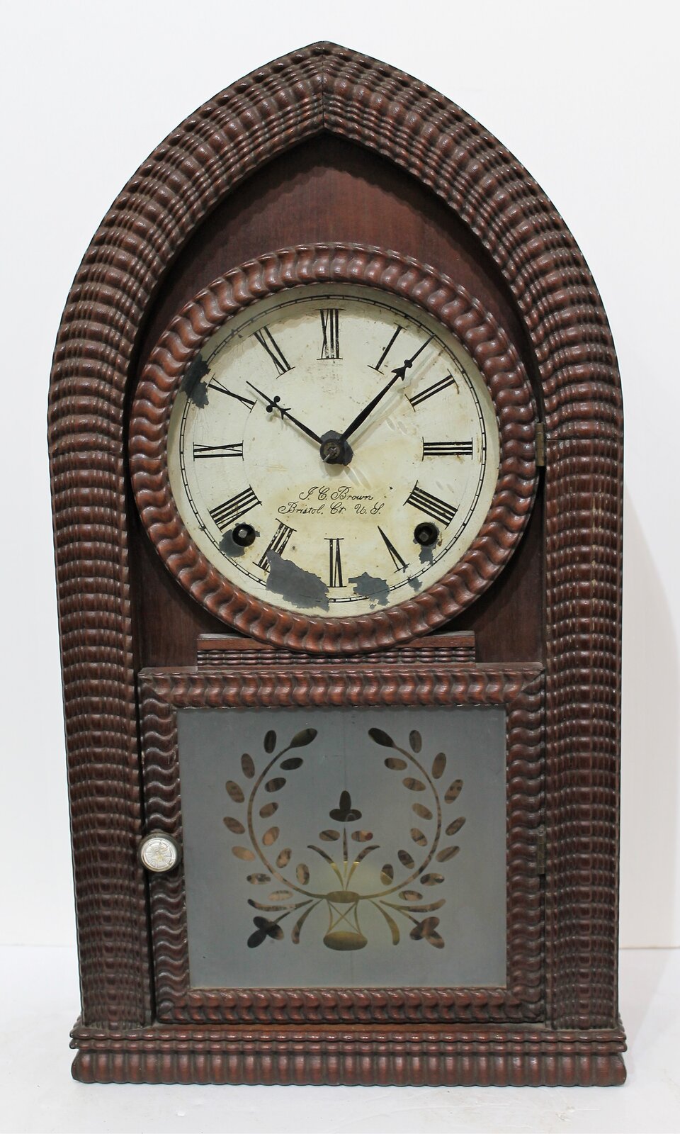 Forestville Manufacturing Co. ripple-front round gothic, 1842-1849. — Antique Clocks Price Guide