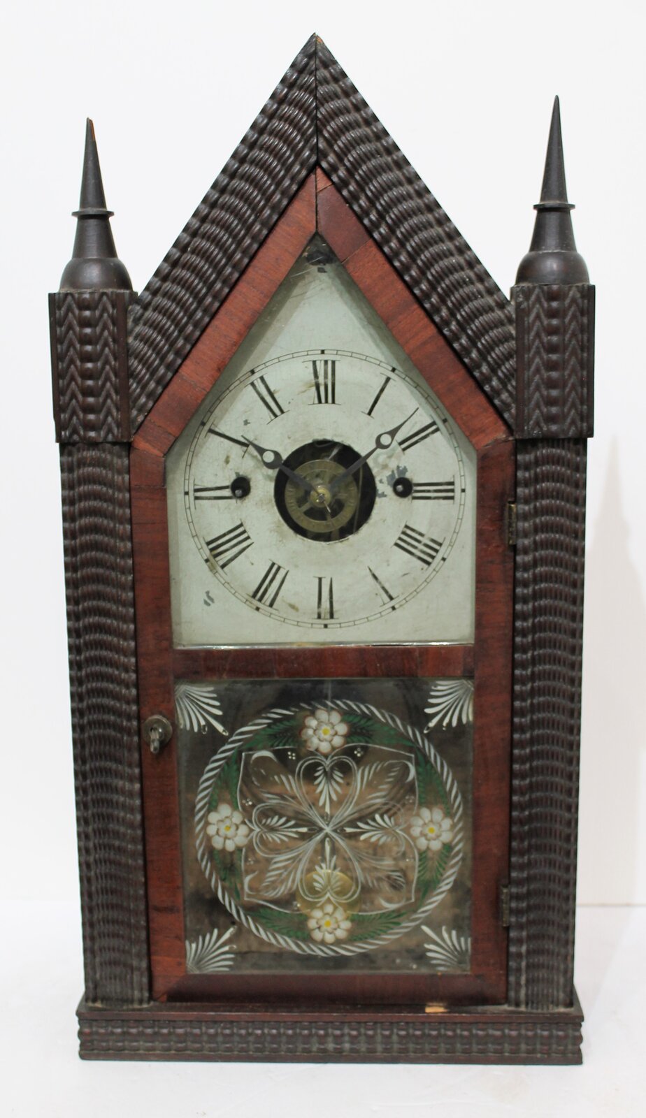 Forestville Manufacturing Co. ripple-front sharp gothic with fusee movement, 1842-1849. — Antique Clocks Price Guide