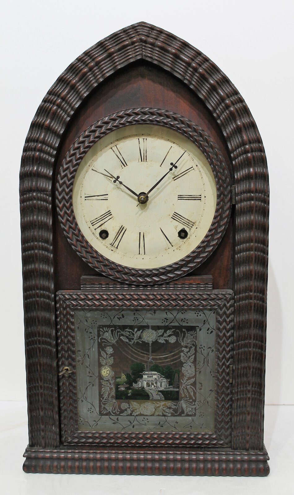 Forestville Manufacturing Co. ripple-front round gothic, 1842-1849. — Antique Clocks Price Guide