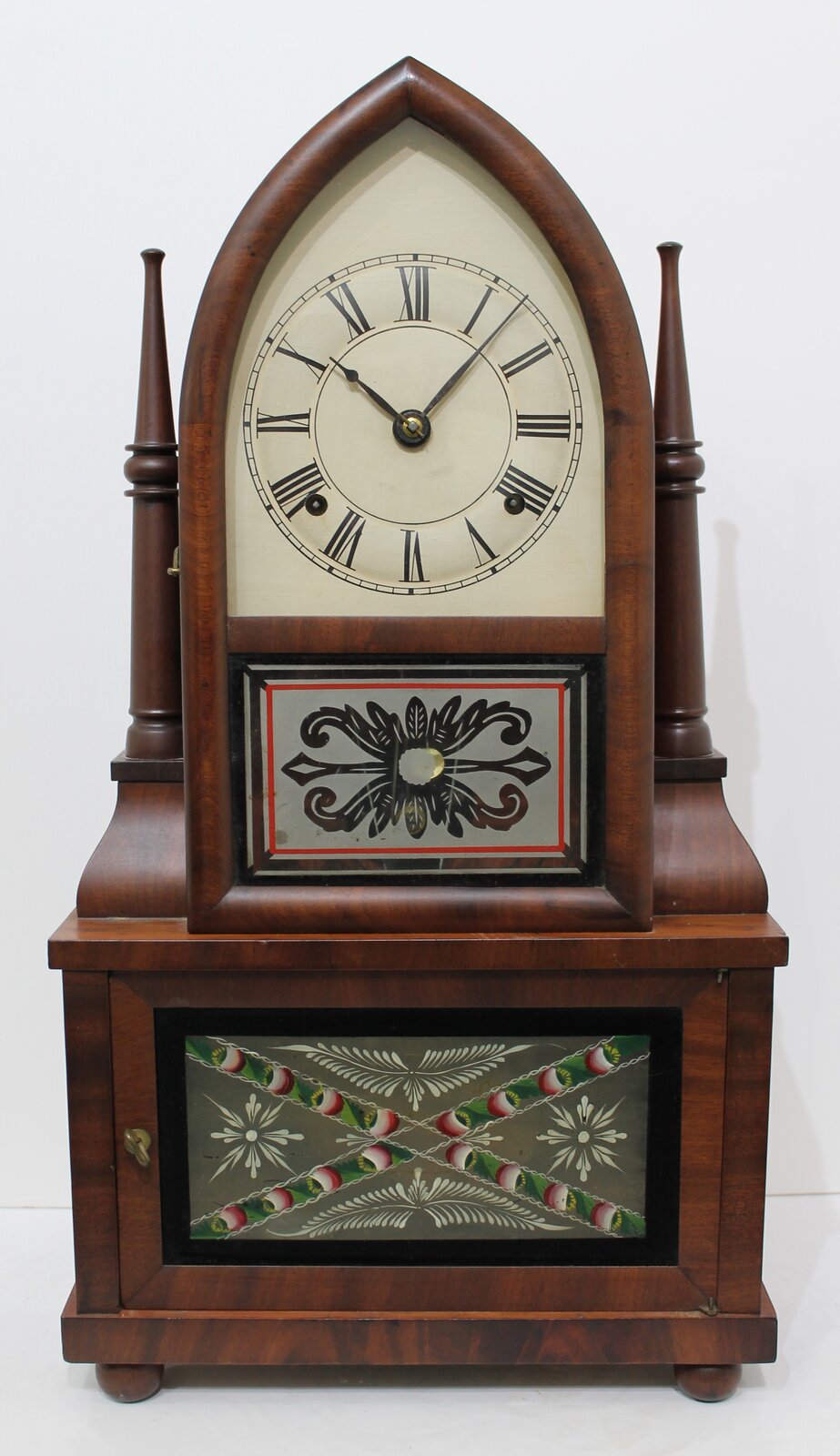 Birge & Fuller round gothic double-steeple with wagon-spring movement, 1844-1848. — Antique Clocks Price Guide