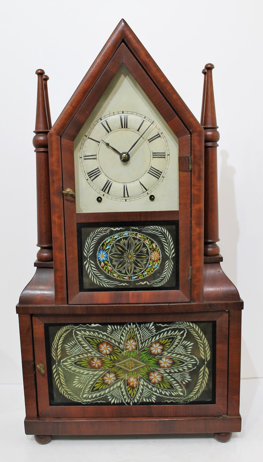 Birge & Fuller candlestick double-steeple with wagon-spring movement, 1844-1848. — Antique Clocks Price Guide