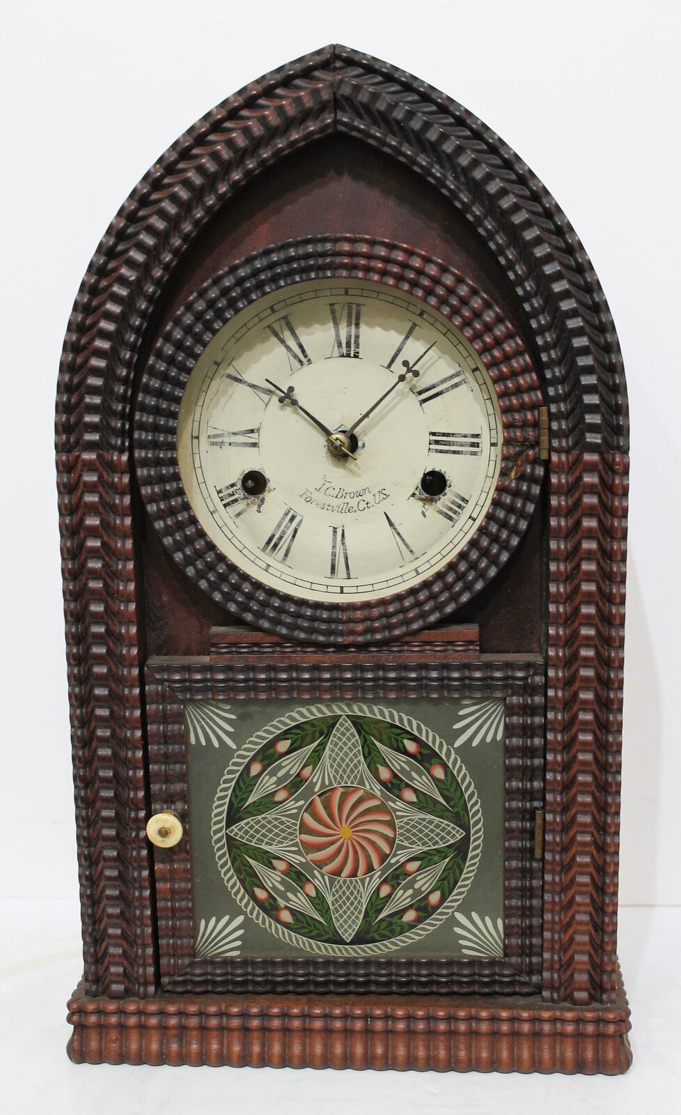 J.C. Brown miniature ripple-front round gothic, 1842-1849. — Antique Clocks Price Guide