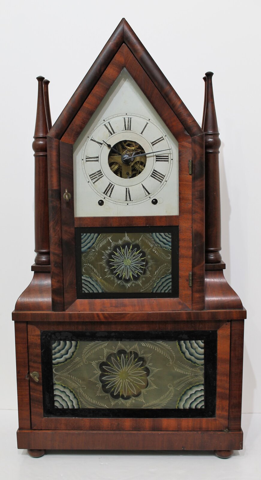 Birge & Fuller candlestick double-steeple with wagon-spring movement, 1844–1848. — Antique Clocks Price Guide