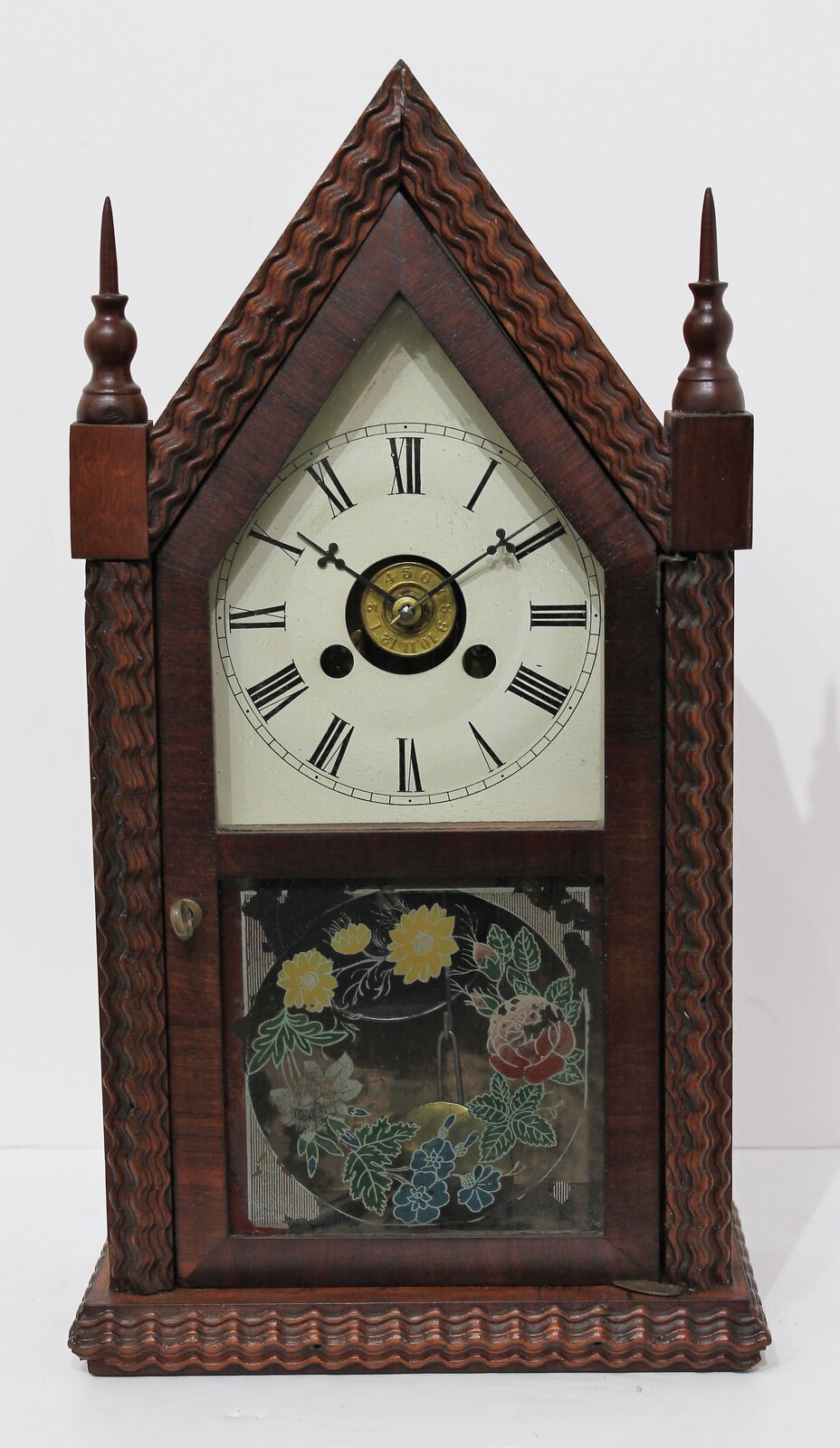 E.N. Welch ripple-front miniature steeple, ca. 1875. — Antique Clocks Price Guide