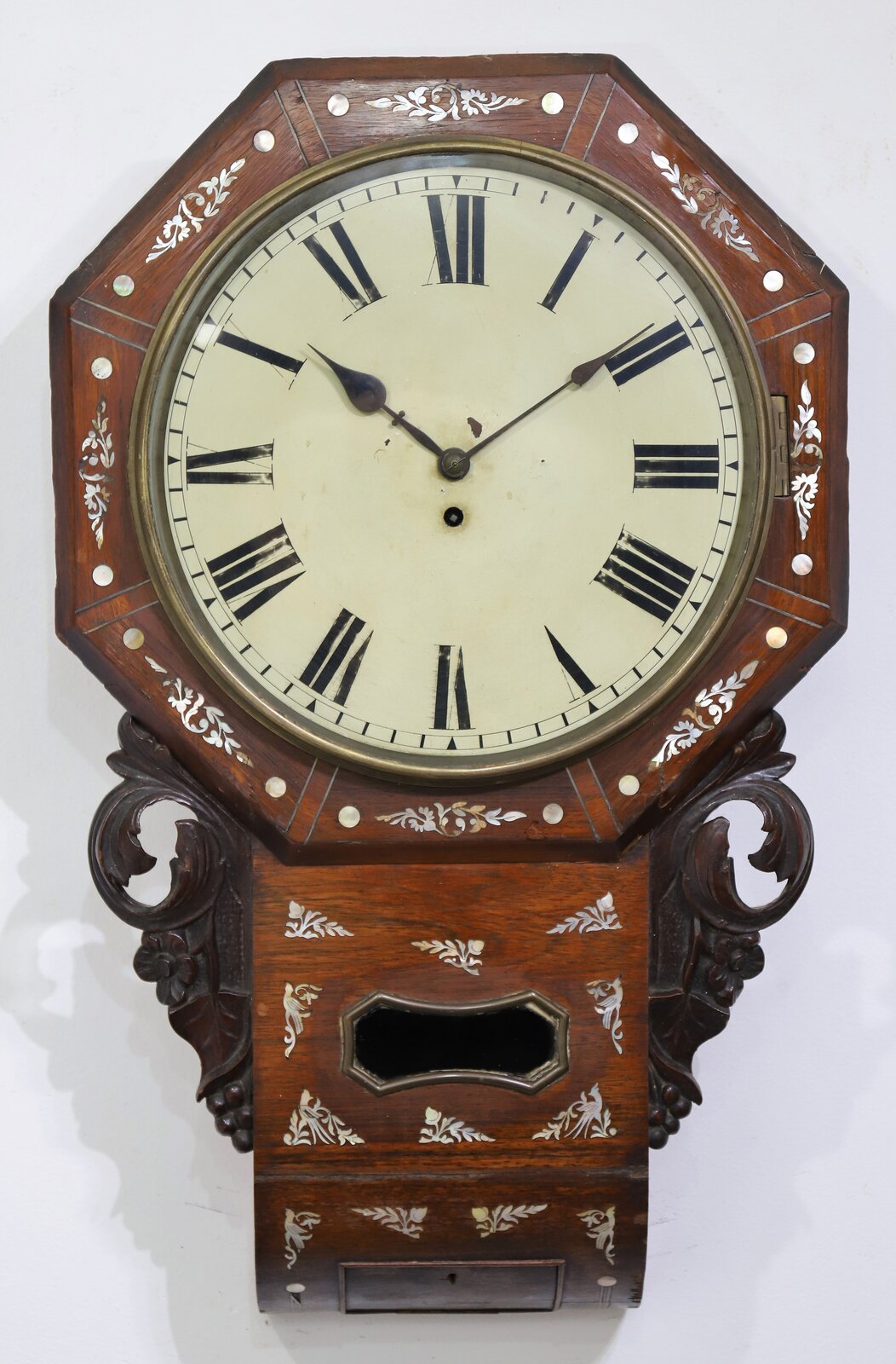 English octagon drop fusee wall clock, ca. 1890. — Antique Clocks Price Guide