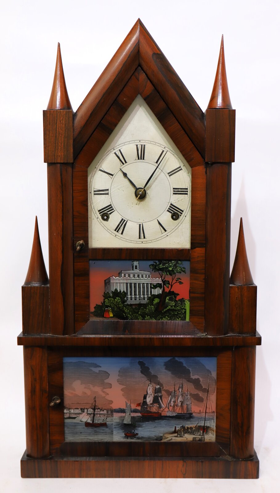Elisha Manross double-steeple fusee, 1843-1853. — Antique Clocks Price Guide