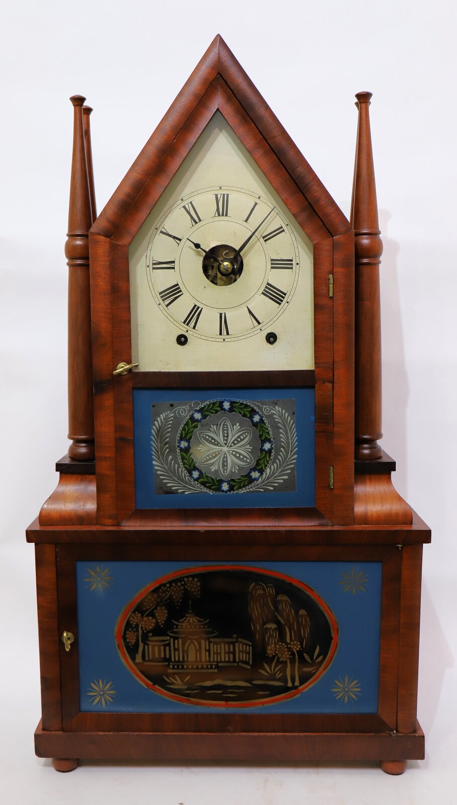 M.W. Atkins double-steeple candlestick fusee, 1846-1850. — Antique Clocks Price Guide