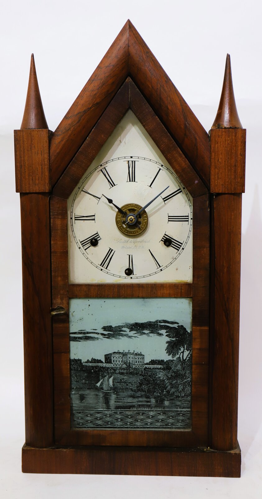 Smith & Goodrich 30-hour triple fusee alarm steeple, 1847-1852. — Antique Clocks Price Guide