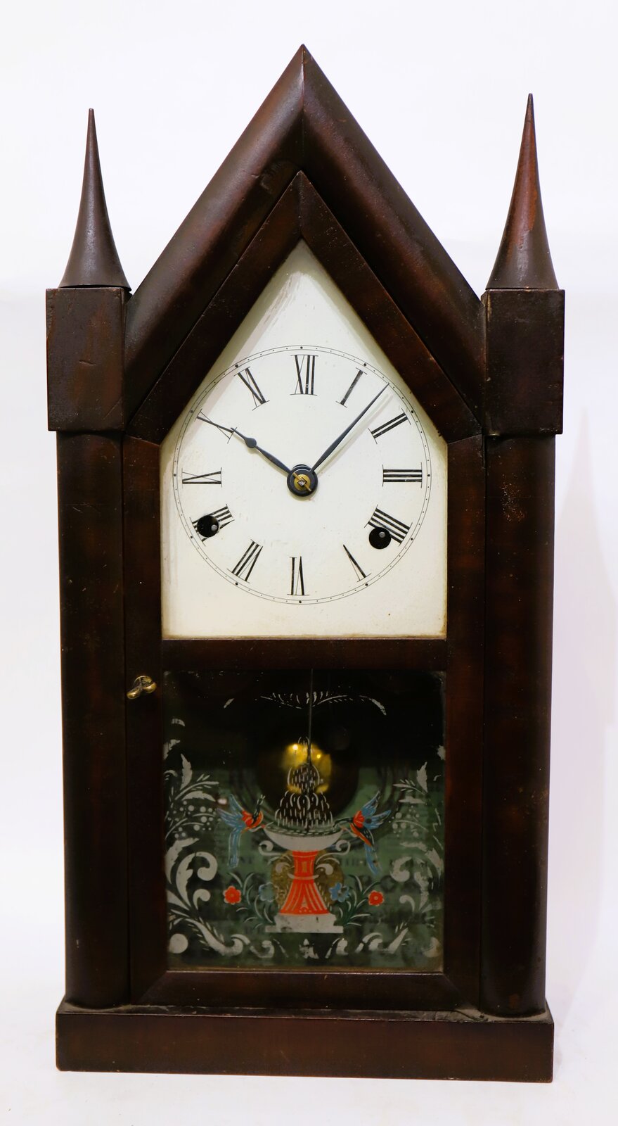 Smith & Goodrich 30-hour steeple fusee with overhead pulleys, 1847-1852. — Antique Clocks Price Guide