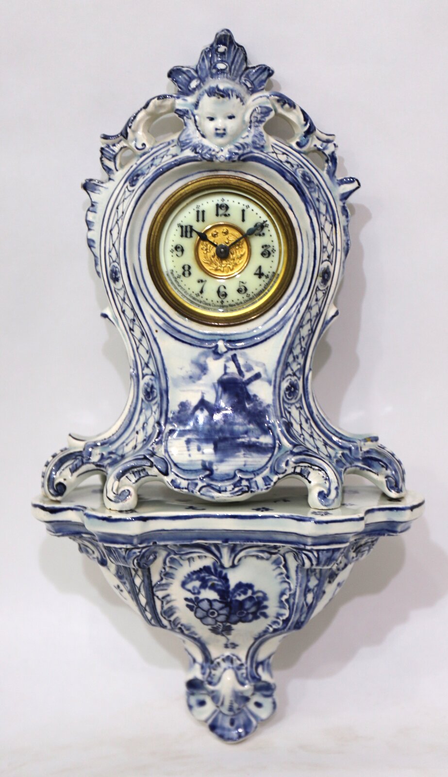 Ansonia Clock Co. blue delft shelf clock and matching shelf,ca. 1900. — Antique Clocks Price Guide