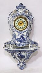 Ansonia Clock Co. blue delft shelf clock and matching shelf,ca. 1900.
