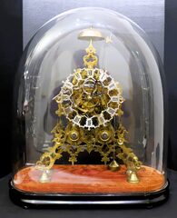 English lever-spring fusee striking skeleton clock, ca. 1880.