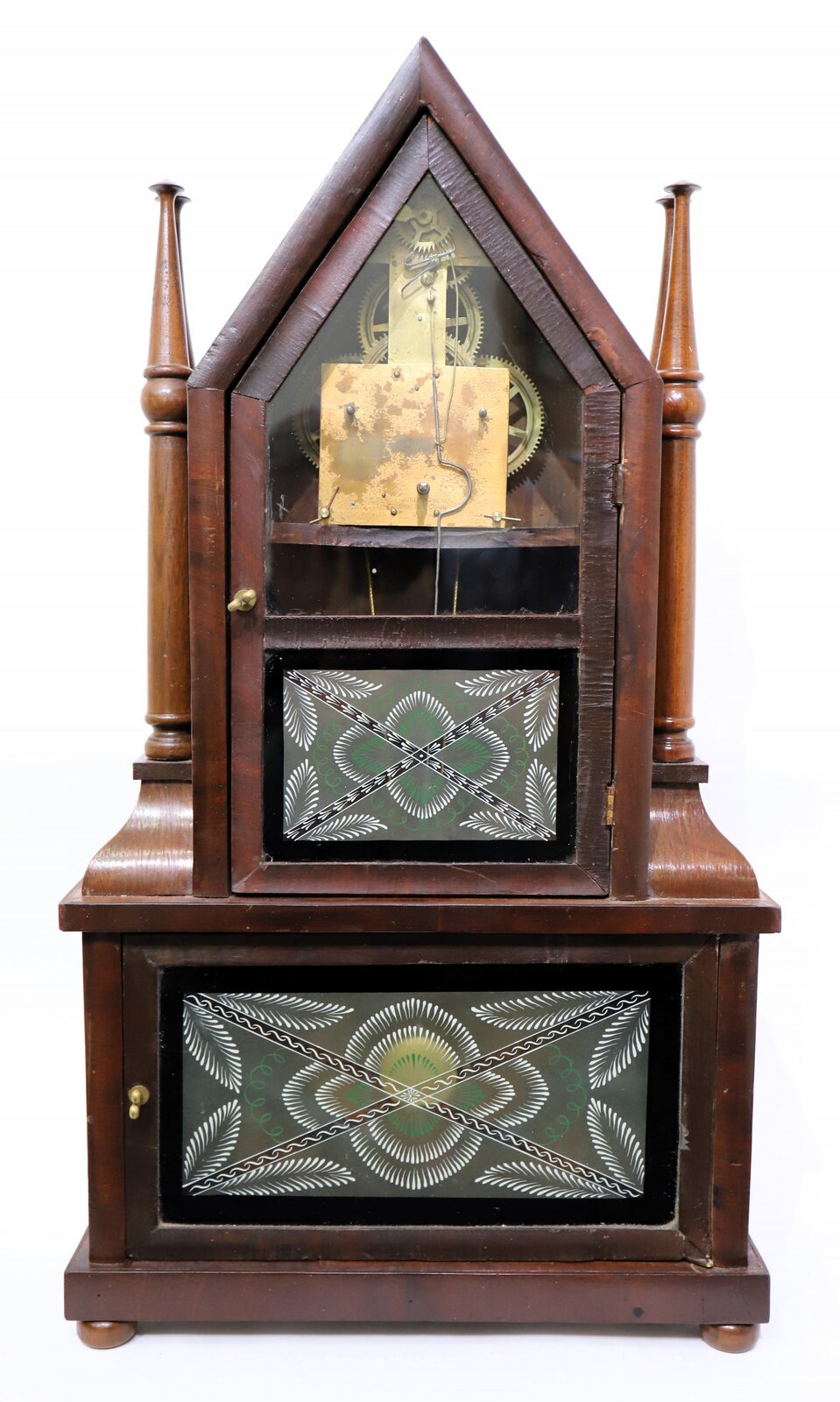 Joseph Ives 30-day candlestick double-steeple with wagon-spring movement, 1850-1856. — Antique Clocks Price Guide