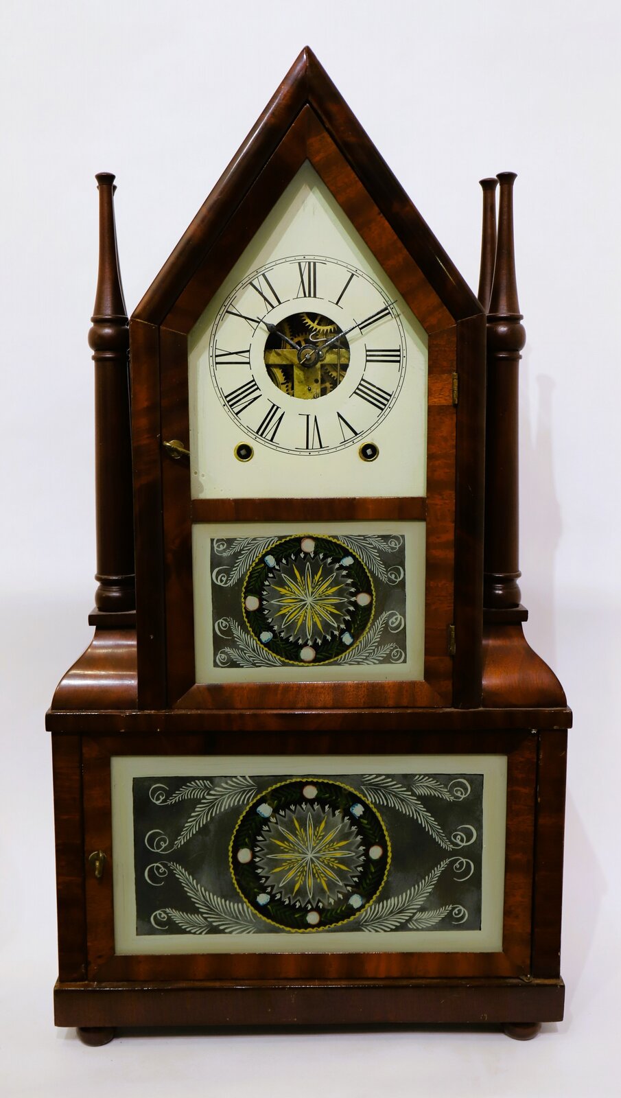 J J & W Beals candlestick double-steeple with wagon spring movement, 1844-1848. — Antique Clocks Price Guide