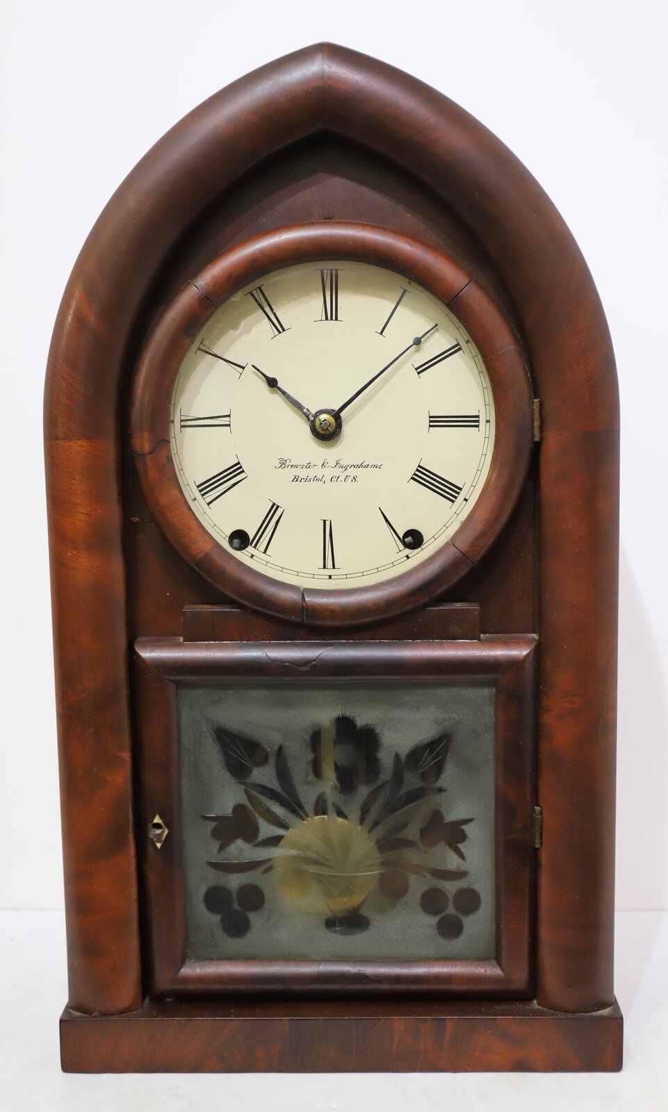 Brewster & Ingrahams round gothic with cast iron backplate, 1843-1846. — Antique Clocks Price Guide