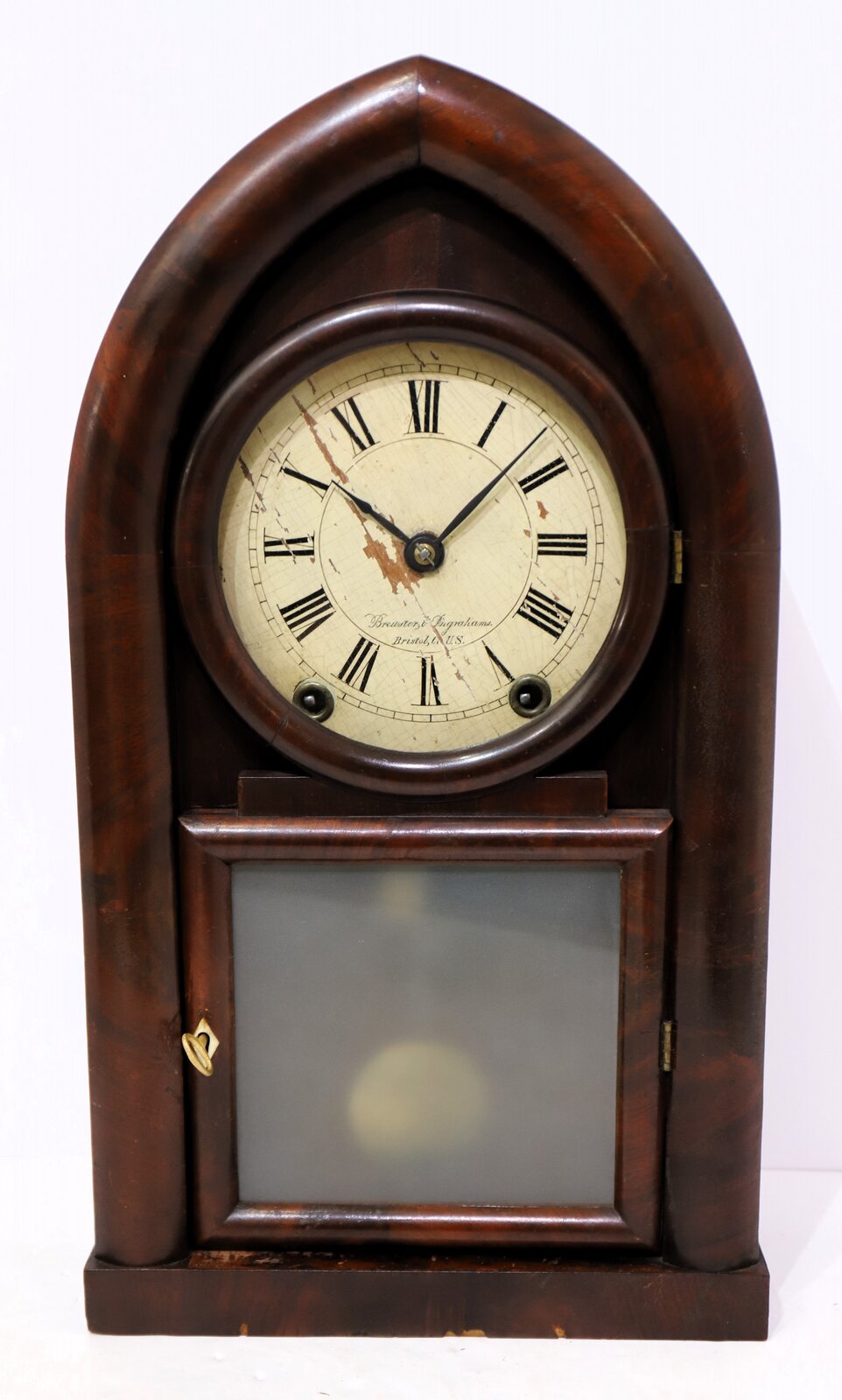 Brewster & Ingrahams round gothic with cast iron cups, 1846-1852. — Antique Clocks Price Guide